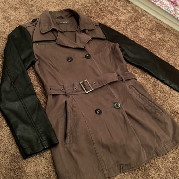 Chic army green and faux leather coat - Picture 3 of 7